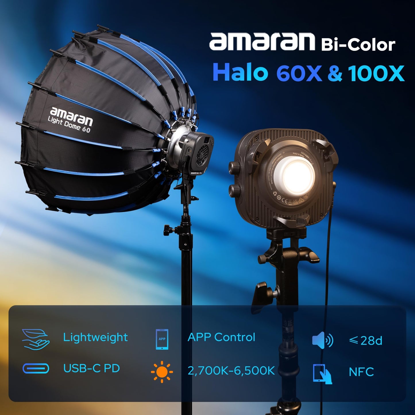 Aputure Amaran Halo 60x 63W COB Led Video Light Bicolor 2700k-6500k,3,270 lux @ 1m, Ultra-Compact Travel Light,USB-C PD Power,App/NFC Control, Bowens Mount (63, Watts)