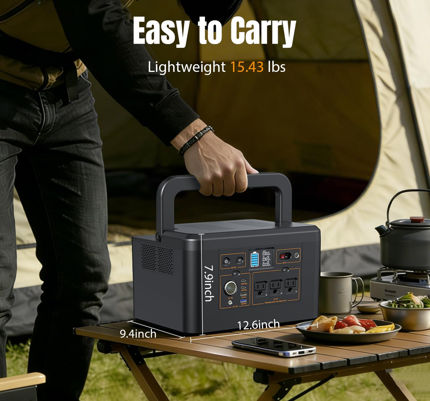 Portable Power Station 650W (1200W Peak), 576Wh Solar Generator, LiFePO4 Battery 3.5 Hour Fast Charging, Solar Generator for Home & Emergency Backup, Hurricane, CPAP (Solar Optional)
