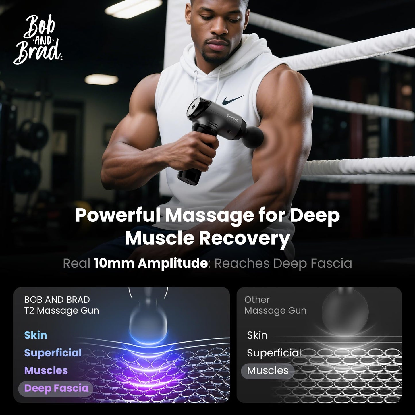BOB AND BRAD T2 Massage Gun, Deep Tissue Percussion Muscle Massage Gun for Back and Neck, Upgraded 4000 mah Battery, HSA Handheld Electric Back Massager for Athletes Pain Relief FSA Eligible