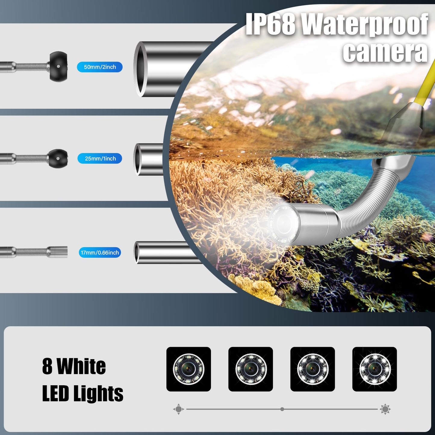 EIXAUP Sewer Camera 100 ft, 17 MM Pipe Inspection Camera with 8 Pcs LED Lights, 7" 1080P HD Monitor with DVR Function, IP68 Waterproof, Meter Marker, Included 32GB Card(30 m)