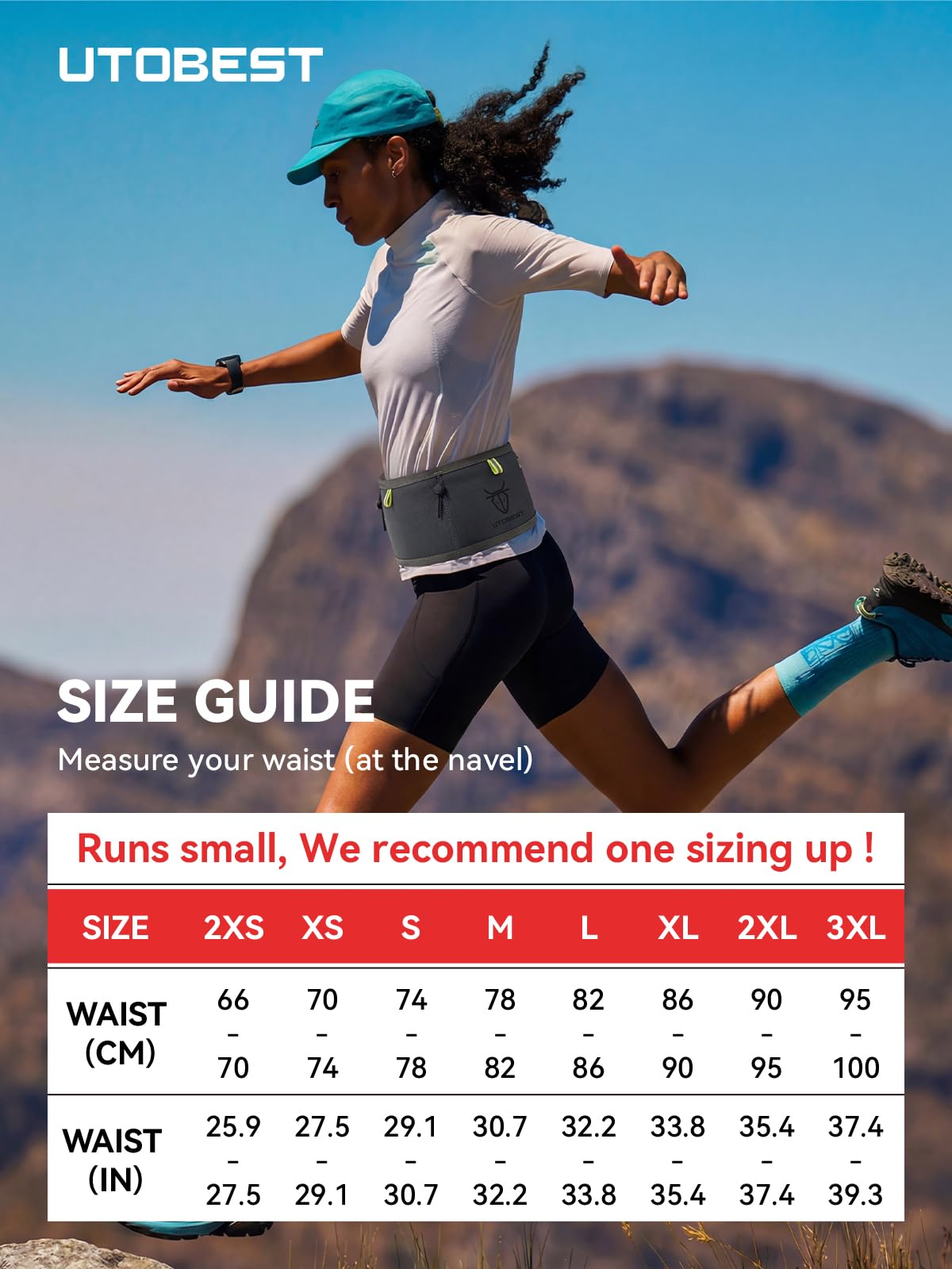 UTOBEST Running Belt for Men & Women, Bounce-Free Running Waist Pack Fits All Phones, 4-Pocket No Zipper Trail Running Belt Fits 500ml Soft Flask, Pole Carry Straps for Race, Trail (B7 Pro-Grey, 2XS)