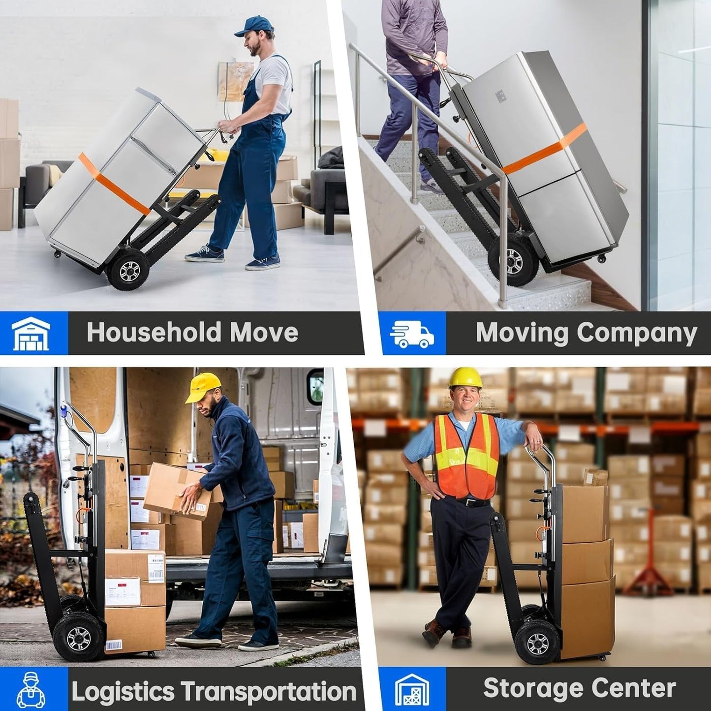 Electric Stair Climbing Dolly, Heavy Duty Stair Climber 900lbs Capacity 1250W Motorized Hand Truck with Ropes & Foldable Design for Moving Furniture