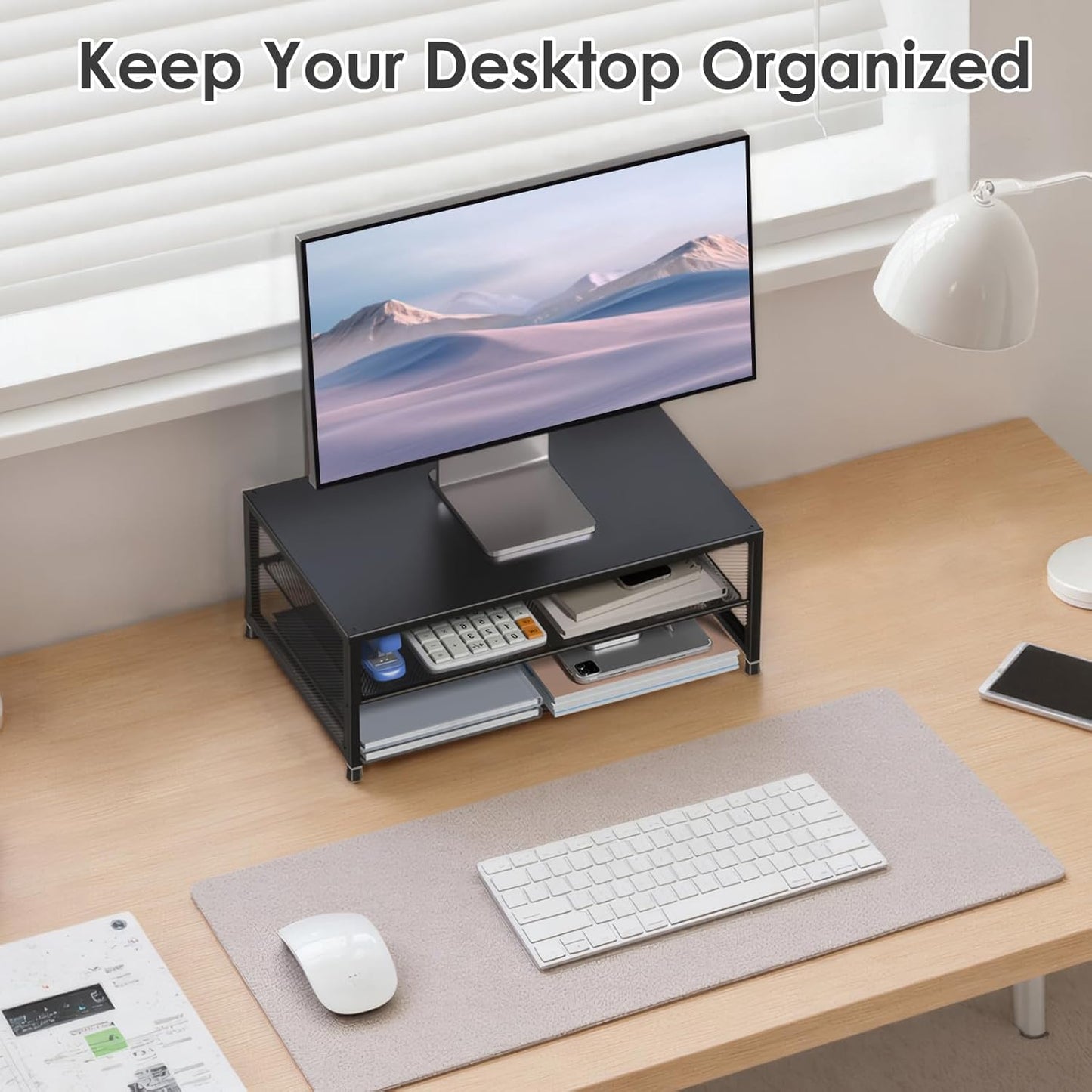 2-Tier ECOLOVI Computer Monitor Stand Riser, Desk Organizer for Monitor, Printer & Laptop Stand, Desktop Workspace