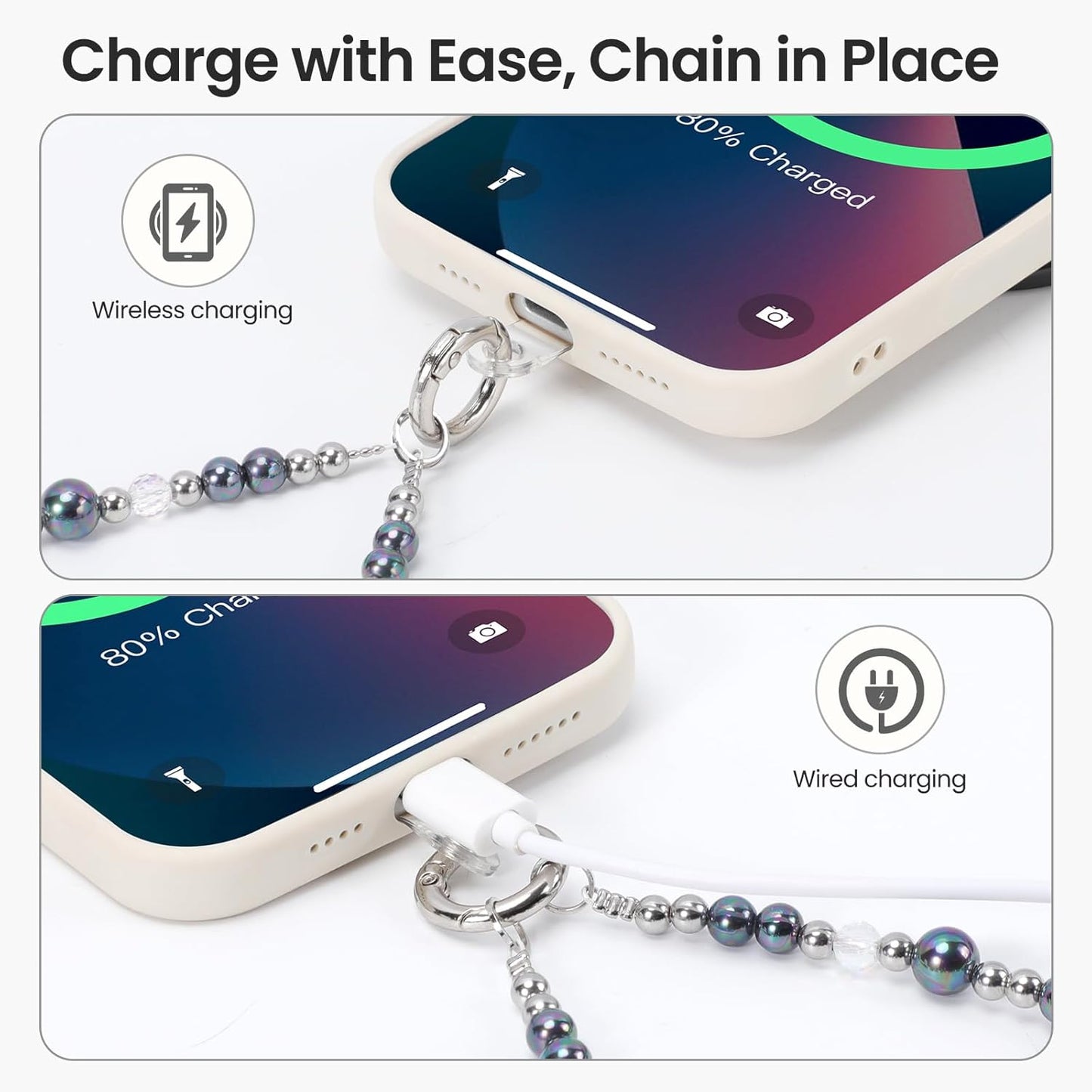 Cymoyak Phone Charm Strap, Beaded Phone Wrist Strap, Cellphone Lanyard Chain with Tether Tab.