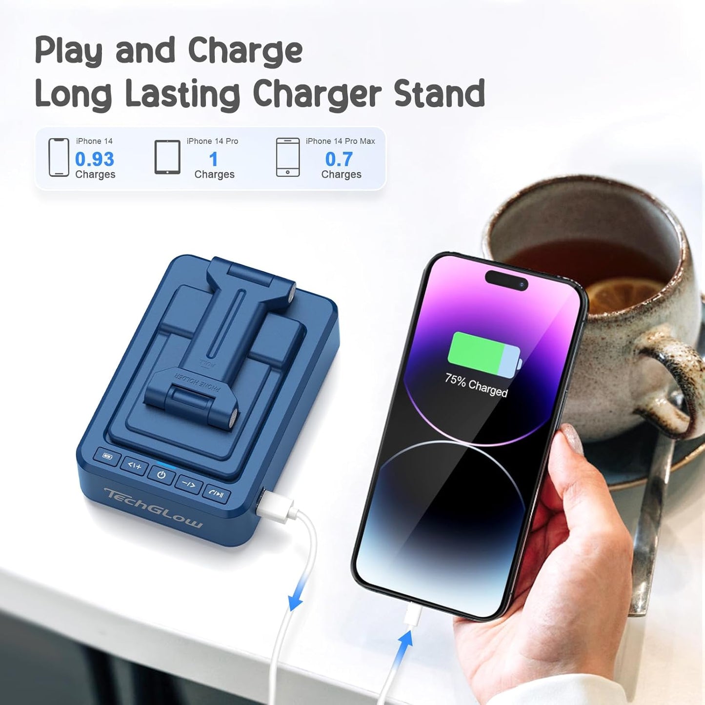 TechGlow Gifts for Men Women Foldable Cellphone Stand with Bluetooth Speaker and Charging Funtion Birthday Gift Idea