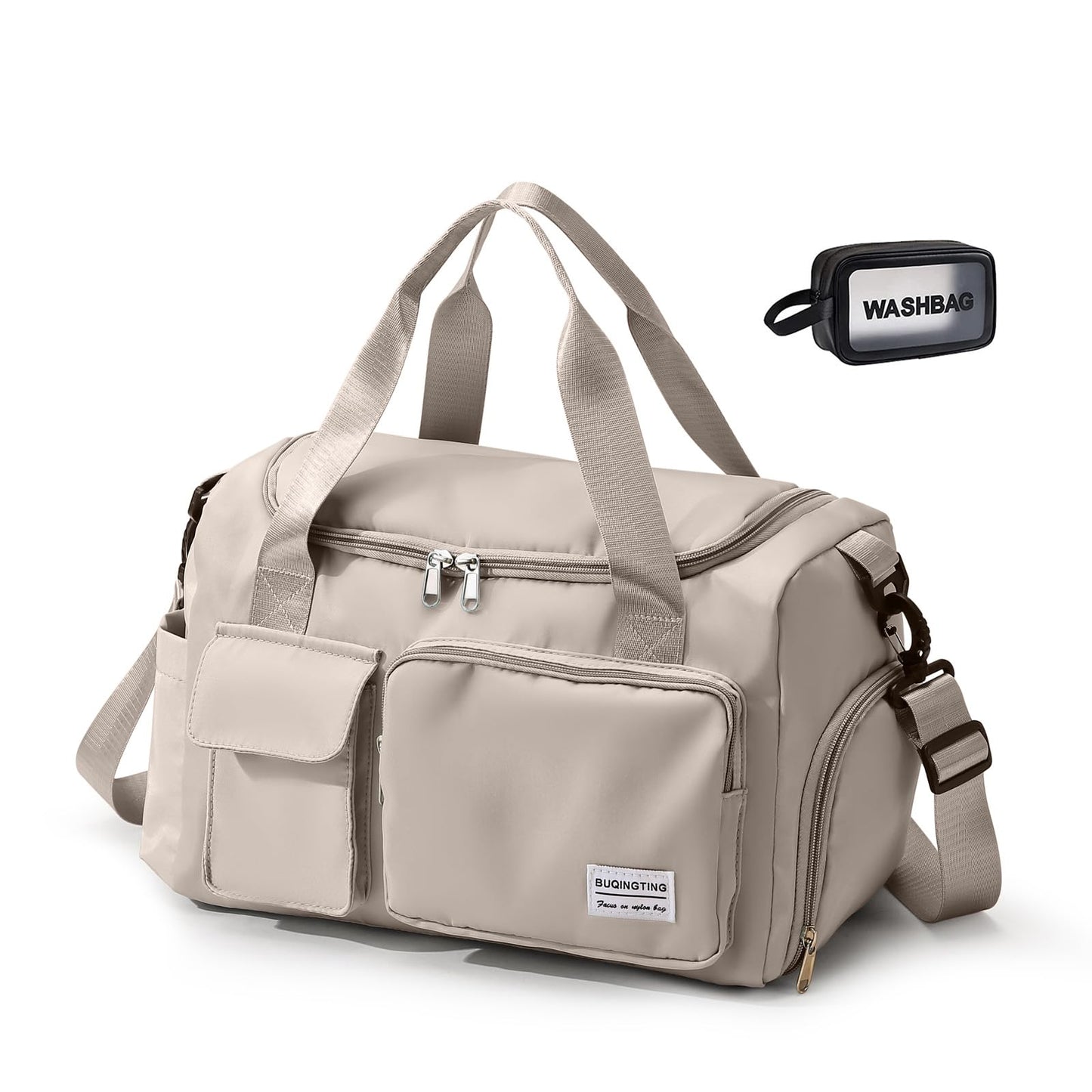 Beige Small Gym Bag for Women, Waterproof Travel Duffle Bag Carry On Weekender Bag with Shoe Compartment & Wet Pocket, Gym Tote Bag for Travel, Workout, Sport