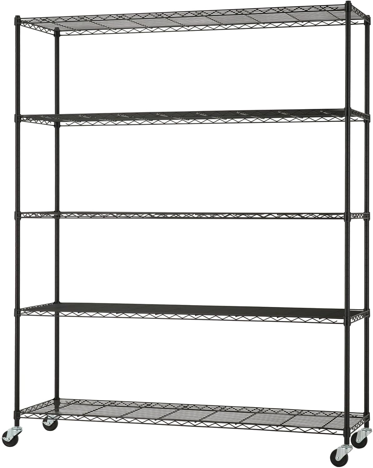 5-Tier Adjustable Wire Shelving by [Brand Name] - NSF Certified Kitchen & Garage Storage Rack, 500-2500 lb Capacity, 60” x 18” x 72”, Black