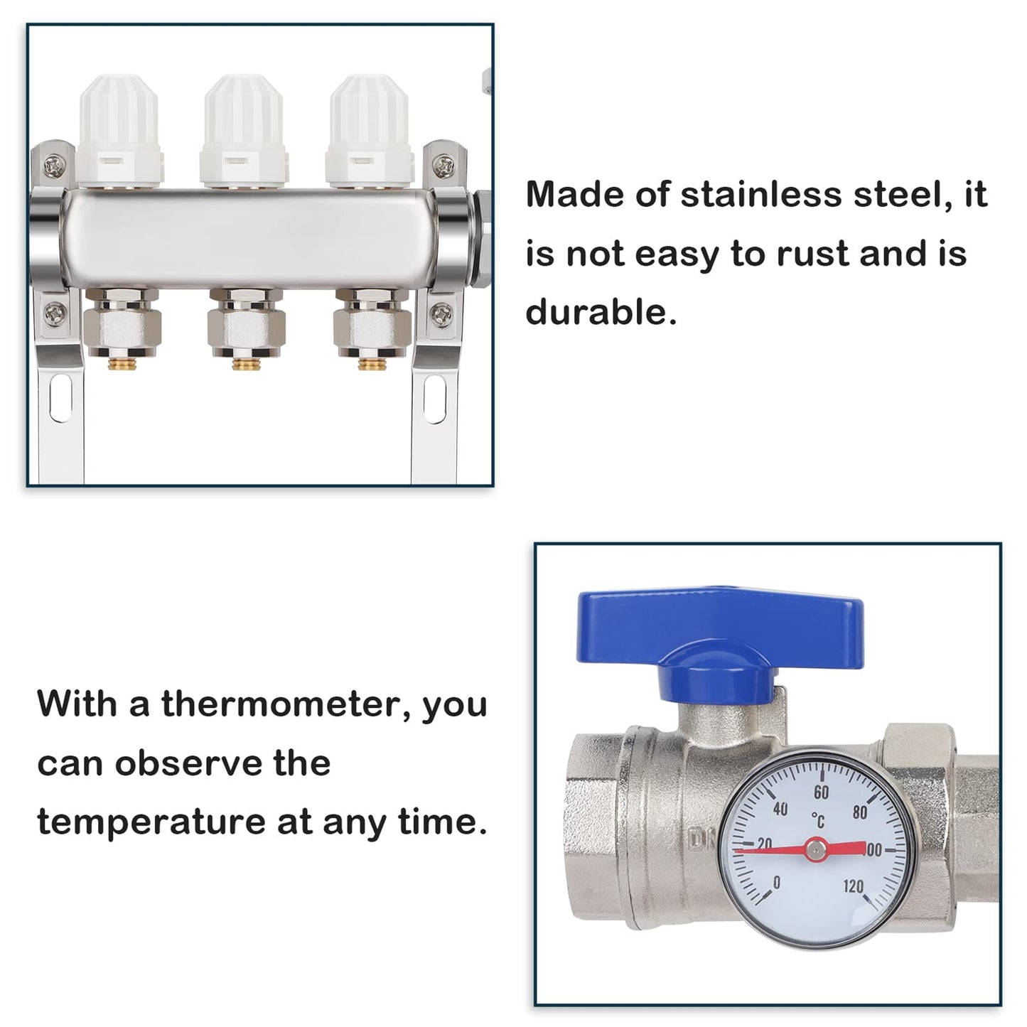 GCCSJ 3 Loops PEX Manifold Radiant Floor Heating Set Stainless Steel Heated Hydronic Heating