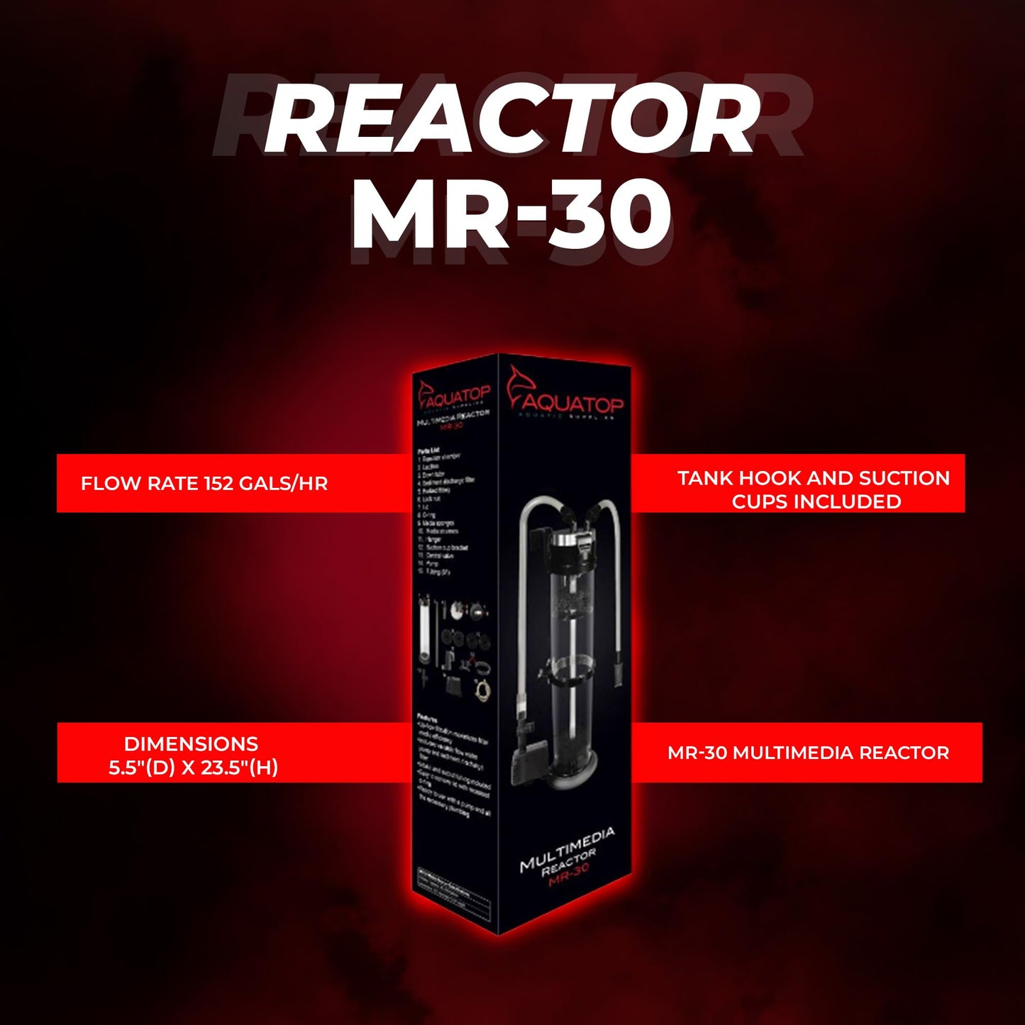 AQUATOP MR-30 Media Reactor – 152 GPH Up-Flow Filtration System – with Pump, Tubing & Mount – for Saltwater or Freshwater Aquariums – Sump or Hang-On Setup