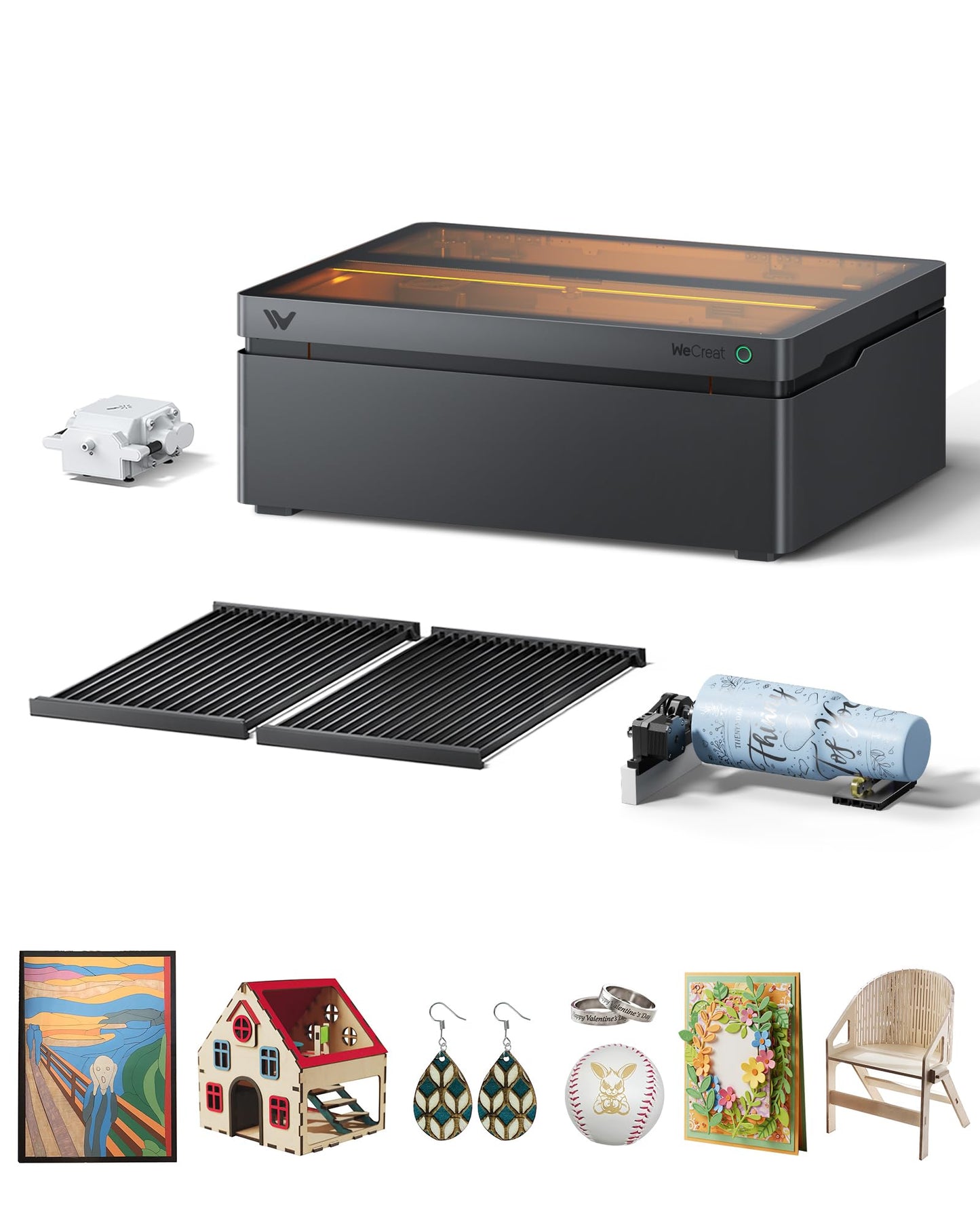 WECREAT Vision Pro 45W Laser Engraver with Rotary Pro, HD Camera & Auto-Lifting, Laser Cutter Cuts 1” Wood, Full Enclosure Laser Engraving Machine for Tumblers Metal, Wood, Acrylic, Leather etc