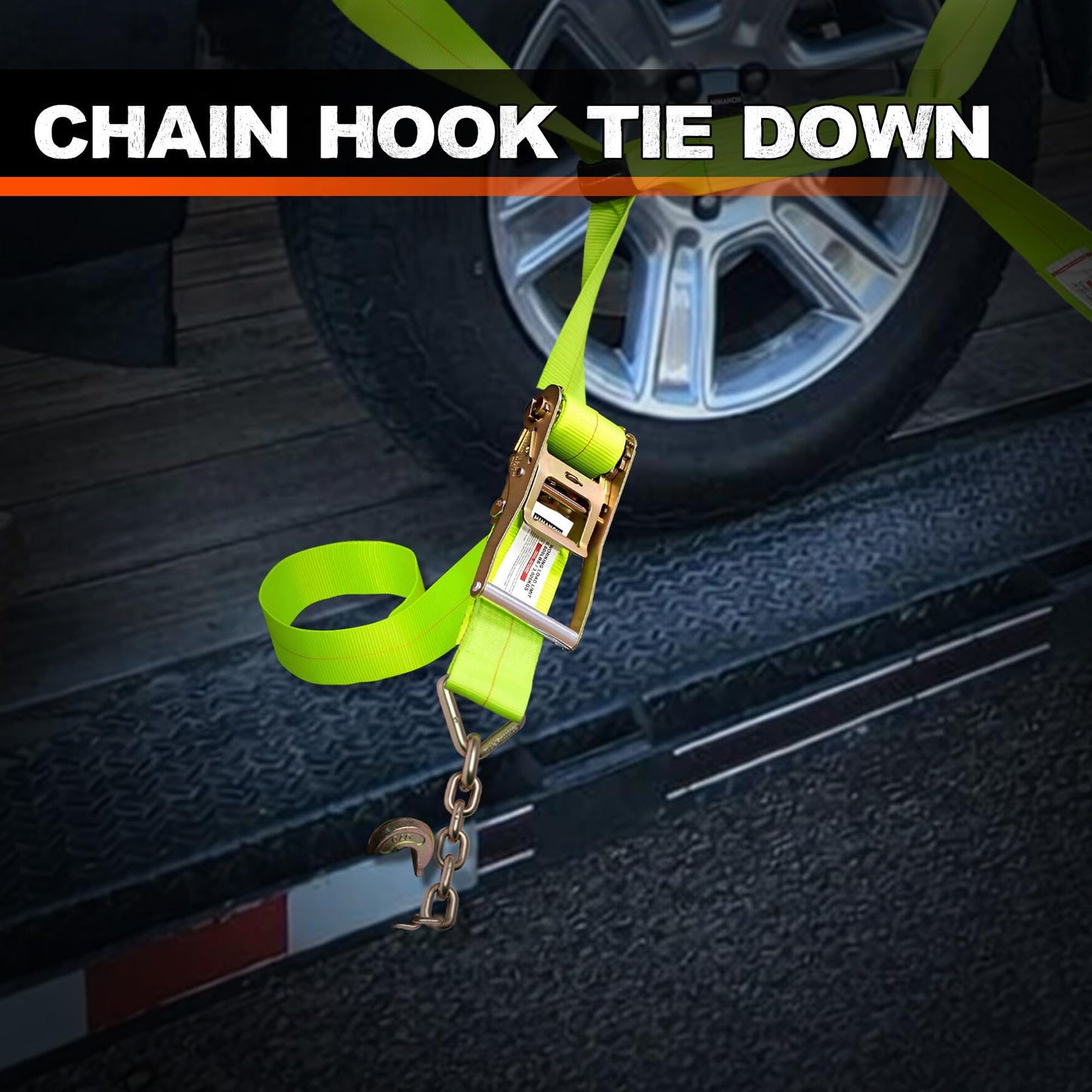 Mimanchi 3 Inch 8 Point Roll Back Tie Down Kit with 3/8" Chain Grab Hooks on Both Ends, 6600 lb WLL, Heavy Duty Tow Truck Straps Car Hauler Carrier Tie Down