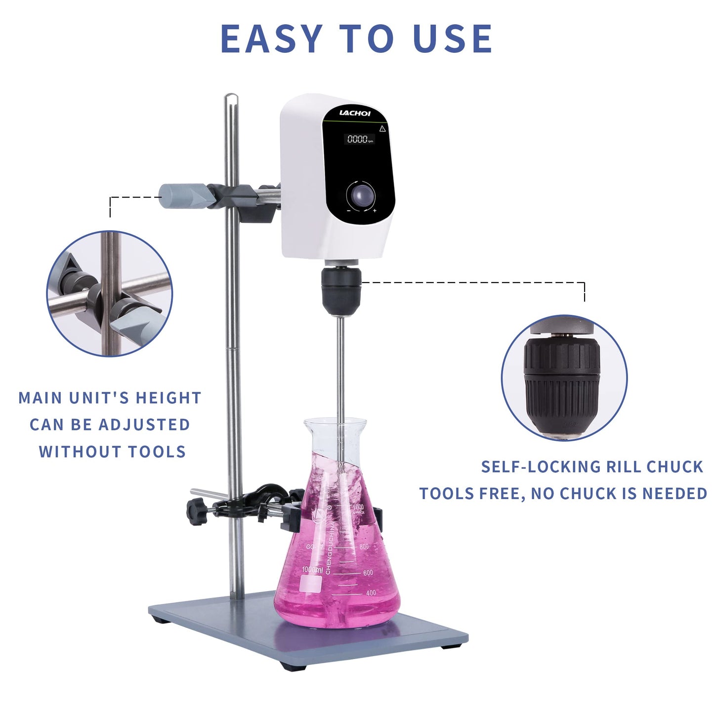 LACHOI Electric Overhead Stirrer Mixer 100-2000RPM Max.20L(H₂O) LCD Display Digital Overhead Stirrer Mixer 10000mPas Powerful Lab Stirrers Mixer with Stirring Rod and Stand(Max.20L H₂O)