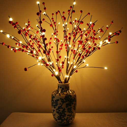 3PCS LED Lighted Branches Lights with Timer Battery Operated, 30 INCH Artificial Willow Brown Branches with Warm White Fairy Lights Vase Decorative Sticks for Home Christmas Party Holiday Home Decor