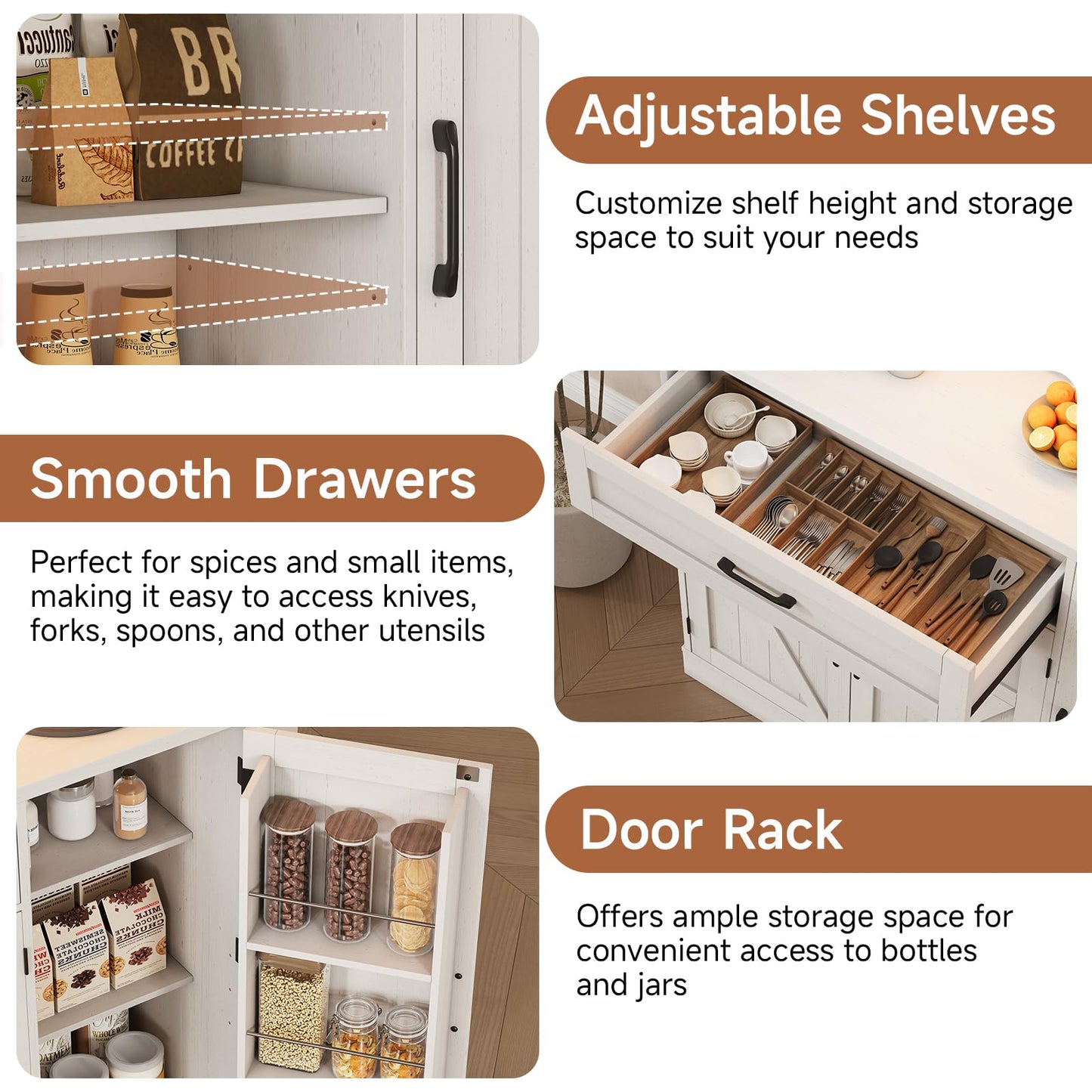 Tall Pantry Cabinet with Charging Station, Kitchen Pantry Storage Cabinet with LED Light & Microwave Stand, Kitchen Hutch with Storage Drawer & Door Shelf for Living Room, Dining Room, Off White