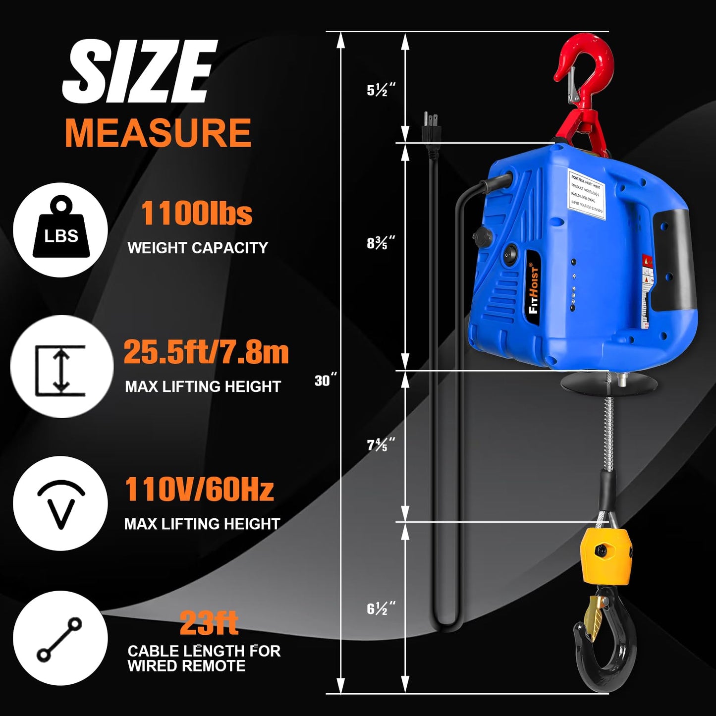 3 in 1 Electric Hoist Winch, 1500W Portable Electric Winch, 1100Lbs with Manual/Wired/Wireless Remote Control, 110V/120V Electric Hoist Crane, 25ft Lifting Height, Suitable for Lifting Towing