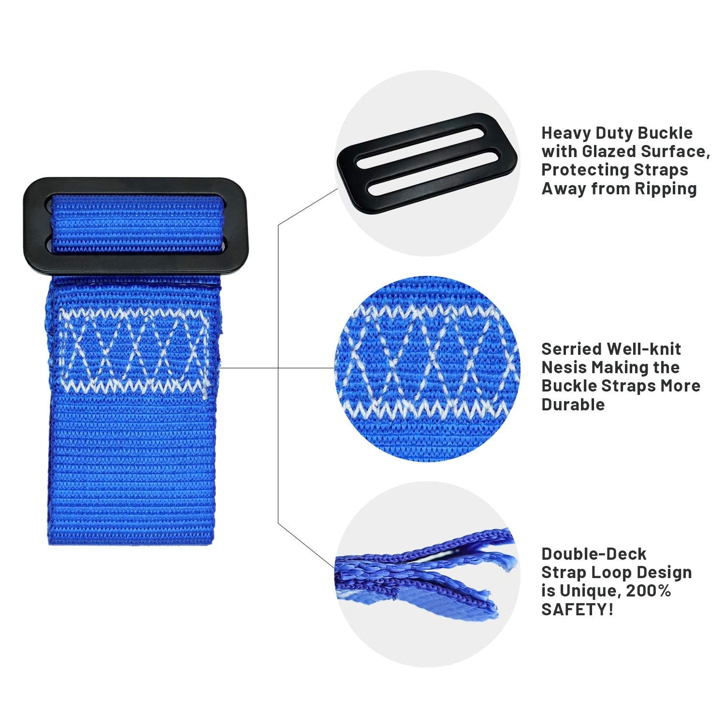 Rainbow Craft Ninja Slackline Buckle Straps - 8pc Removable Hanging Loops for Ninja Obstacle Course Training, Attaching Ninja Obstacle Accessories - Durable Buckle Straps - Blue Color