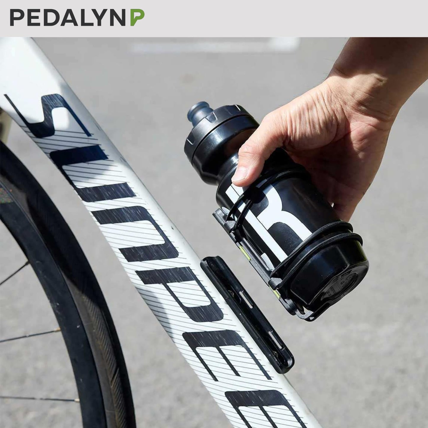 Pedalyn Magnetic Bike Bottle Cage – Quick-Release Buckle Lock, Adjustable Straps, Fits Road Mountain & E-Bikes, Universal 2.25-3.94" Bottle Compatibility, Black