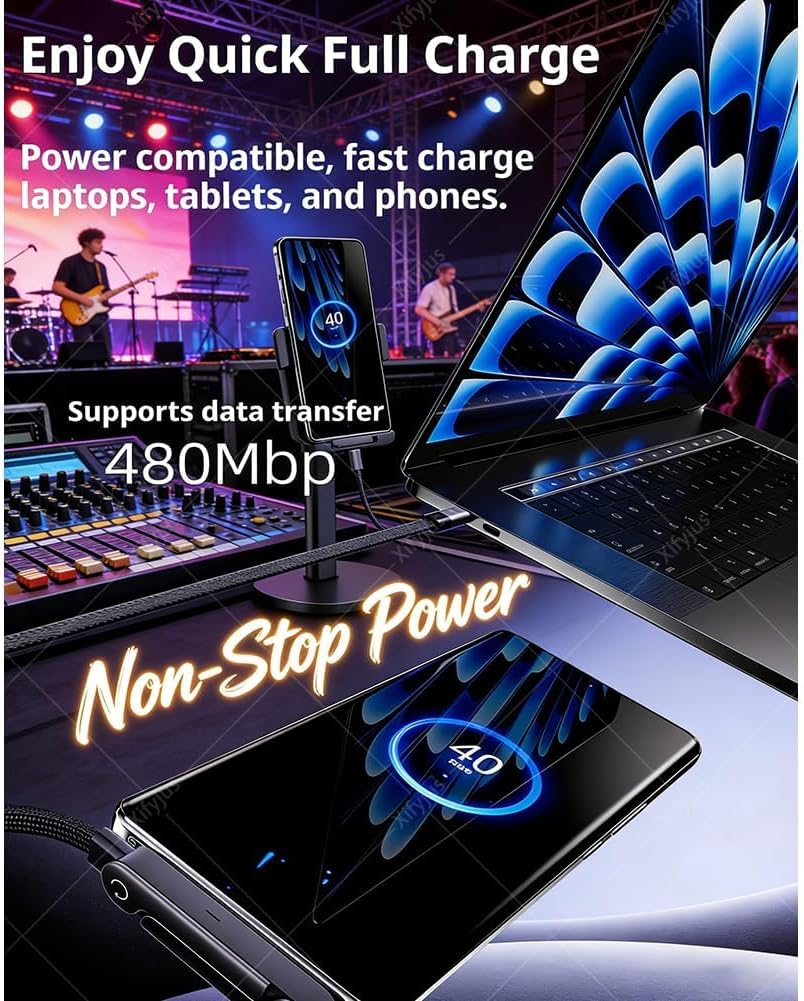 HAFRILY 2-in-1 240W (1pc, Invisible Holder Charger Cable, Stand Data Cable, Sideways Phone Charger, Invisible Holder