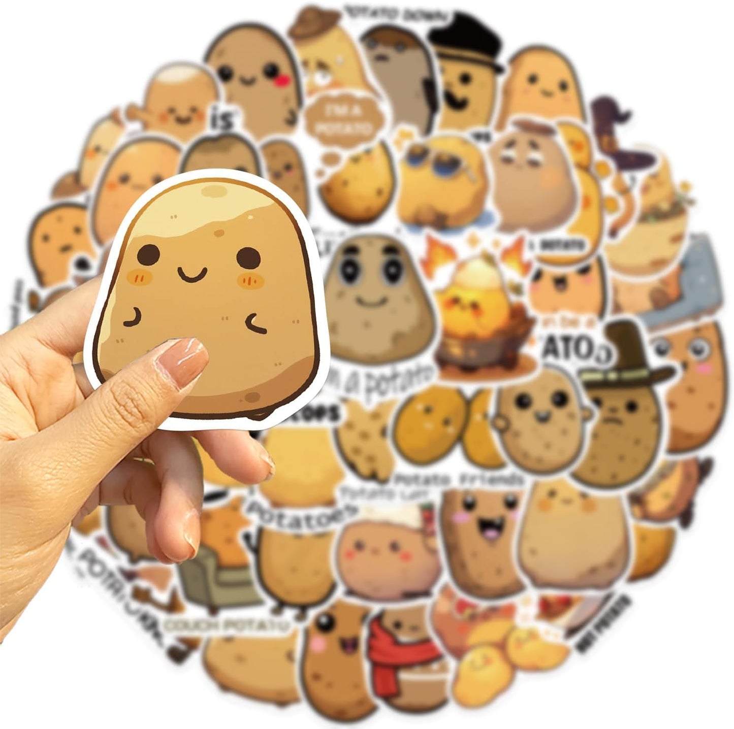Beuthar 50PCS Funny Potato Stickers for Adults, Kids, Teens, Cute Cartoon Vinyl Waterproof Stickers for Water Bottles