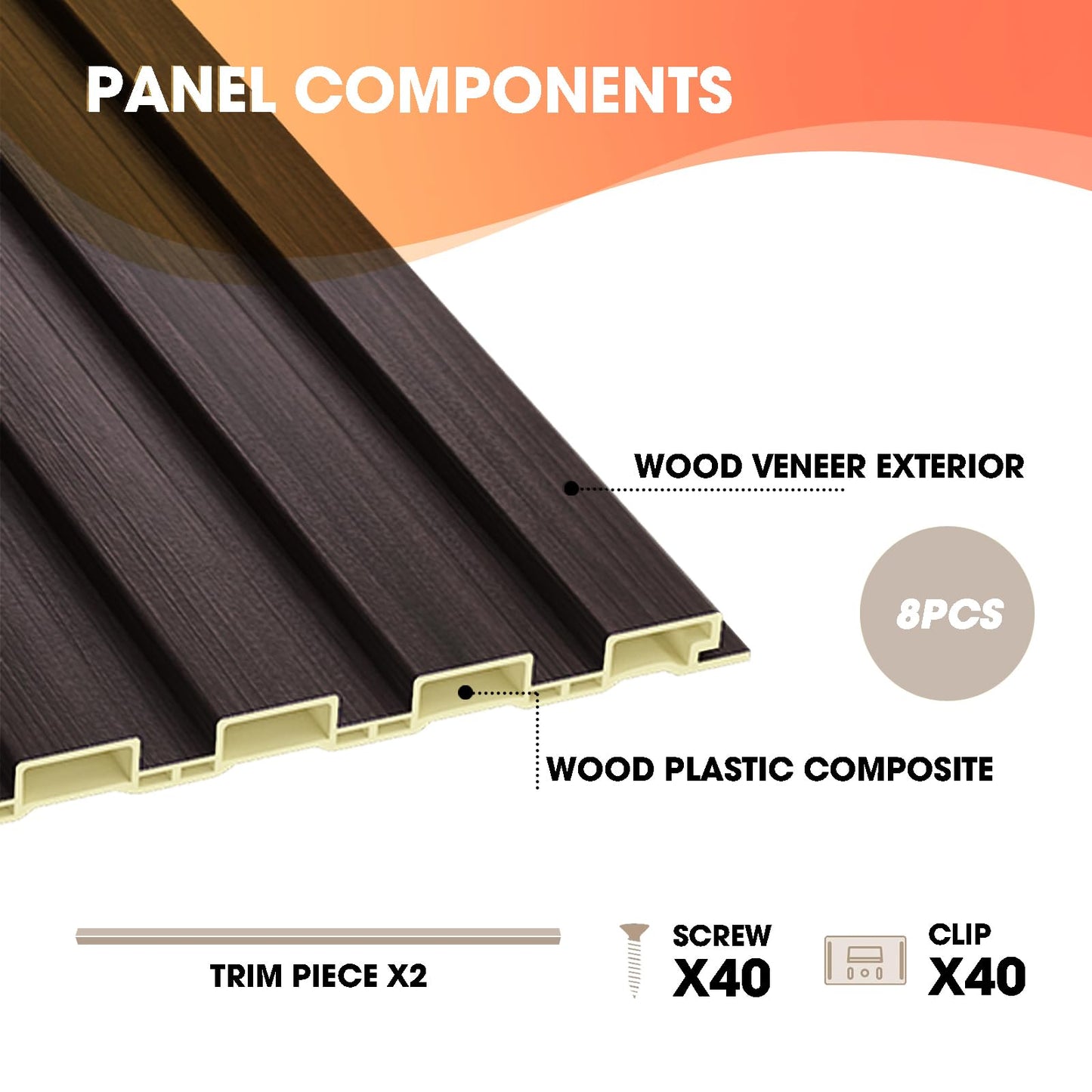 OUZUGIE WPC Acoustic Slat Wall Paneling, 8-Pack 96 x 6 Inches 3D Wall Panels for Interior Wall Decor,Living Room,TV Background,Study Room,Office Spaces,Bedroom,Low Grille (Walnut)