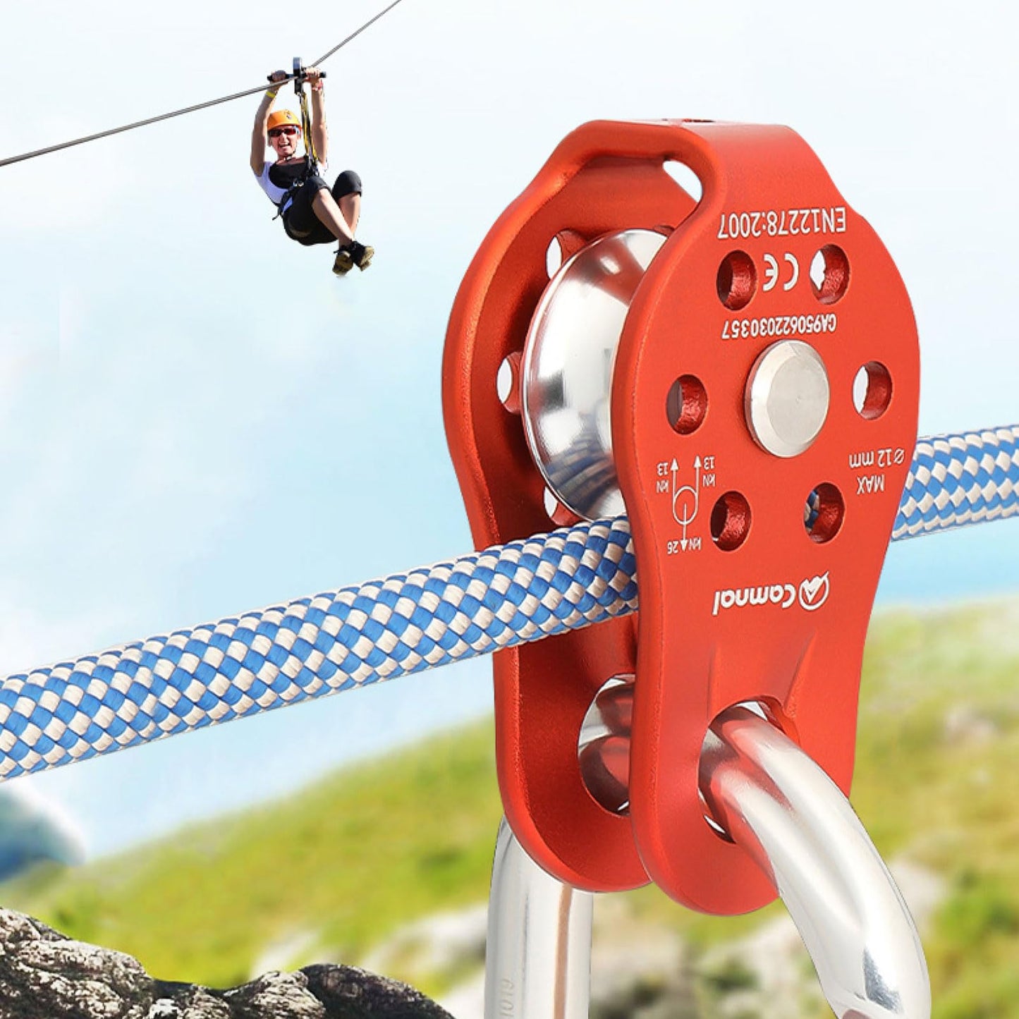 Azarxis Climbing Pulley 26kN Fixed Plate Aluminum Alloy Rope Pulley Small Micro for Rescue Climbing Hauling Zipline Rigging Rappelling Heavy Duty (Black - 26 kN)