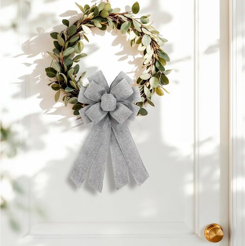 Grey Burlap Wreath Bow - 20 x 11 Inches | Perfect for Easter, Birthdays & Holiday Decor