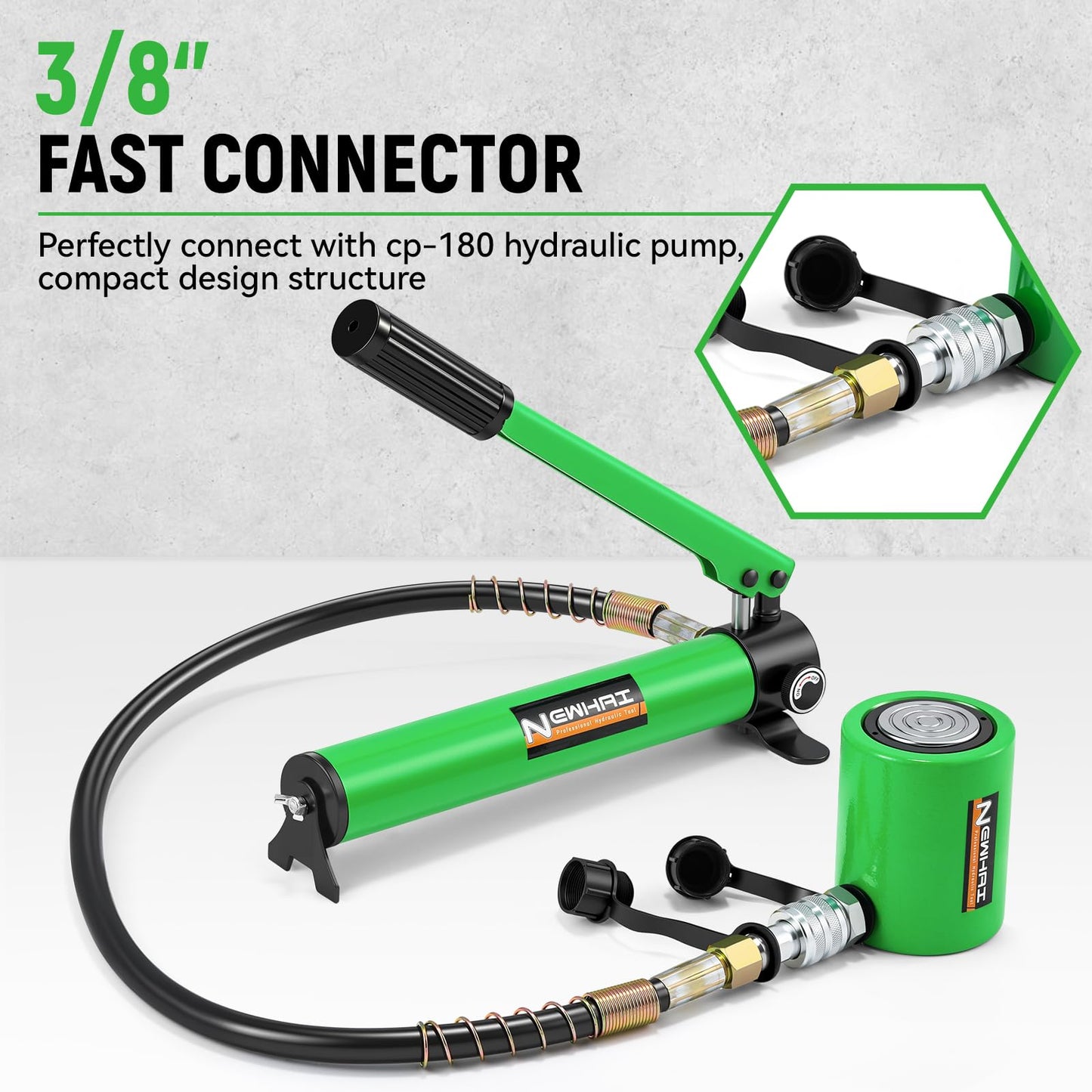 Newhai Hydraulic Porta Power Kit 20 ton Hydraulic Ram Jack + cp-180 Hand Pump Hydraulic Lifting Cylinder Tool Retract Automatically for Industrial Factory DIY Use