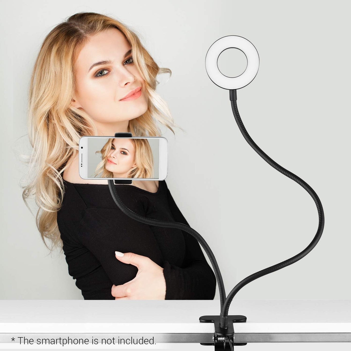 Andoer 3.5in 3 Webcam Light Stand Clip-On Mini USB Ring Light Lighting Modes Adjustable Flexible Arms Design with Phone