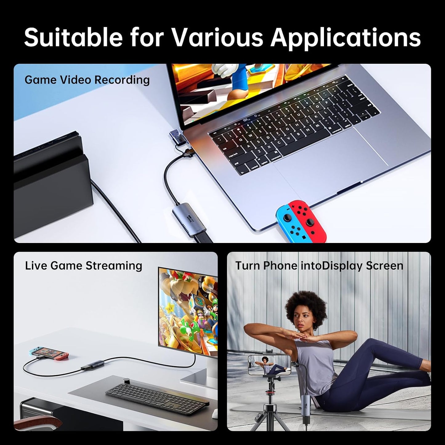 biaze 4K 1080P 60FPS PS5, Video Capture Card, HDMI to USB/USB C Capture Card Video Capture Device for Streaming Game
