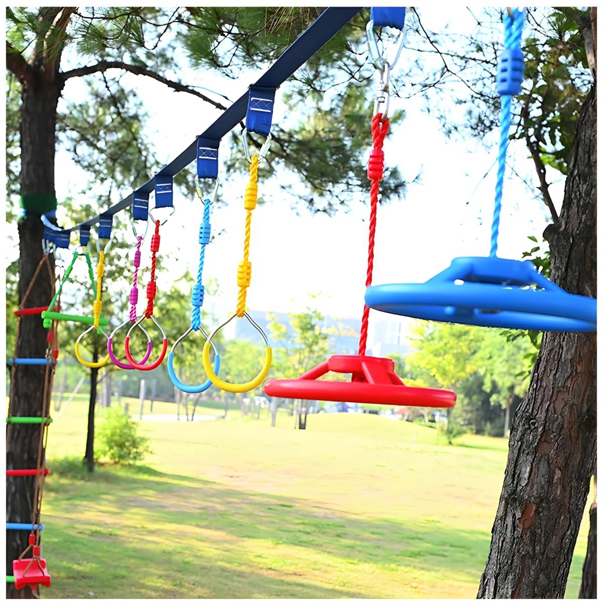 Ymeibe Ninja Rings Monkey Bars Swing Trapeze Bar Playground Swingset Rings Ninja Course for Kids Ninja Gymnastic Rings Backyard Ninjaline Obstacle Accessories (6 Color)