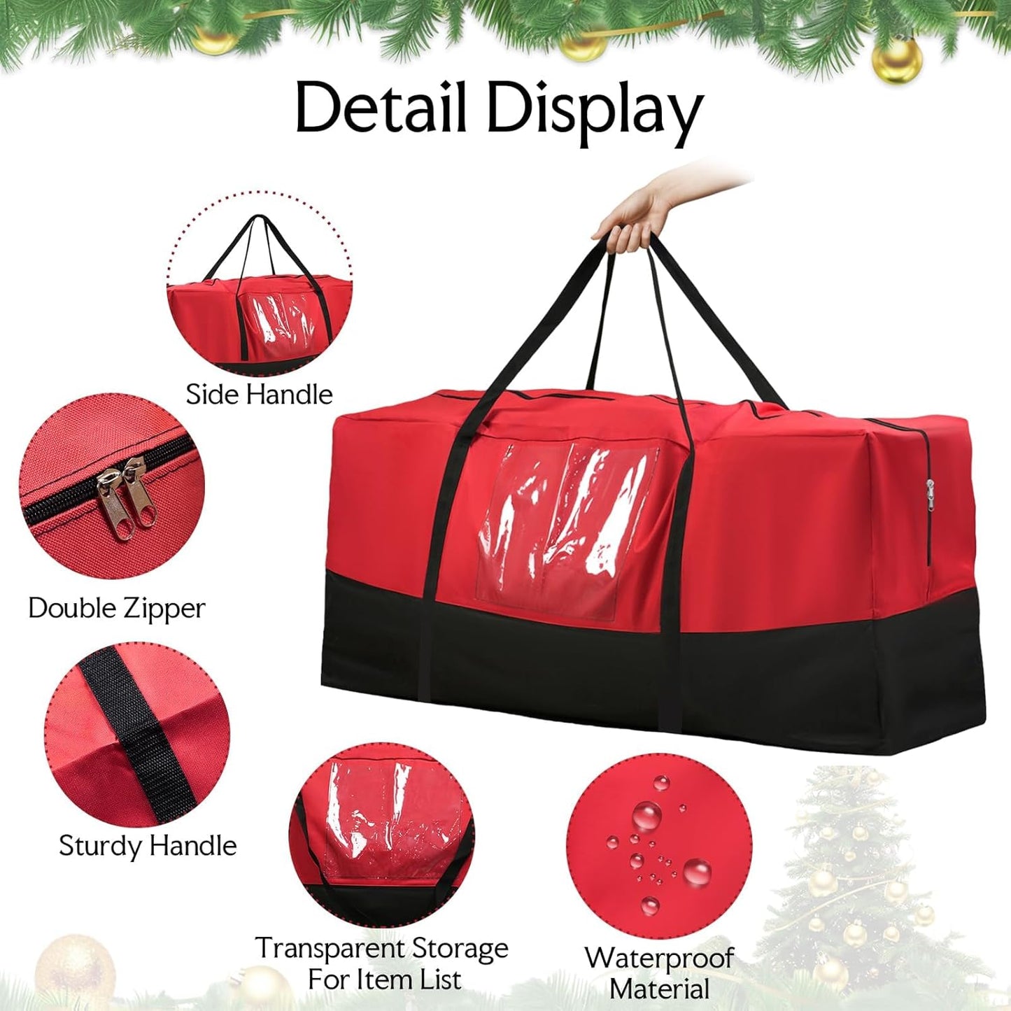Regine Switzerland Christmas Tree Storage Bag - Heavy Duty 600D Oxford for 10 Ft Trees | Dampproof with Reinforced Handles & Dual Zipper