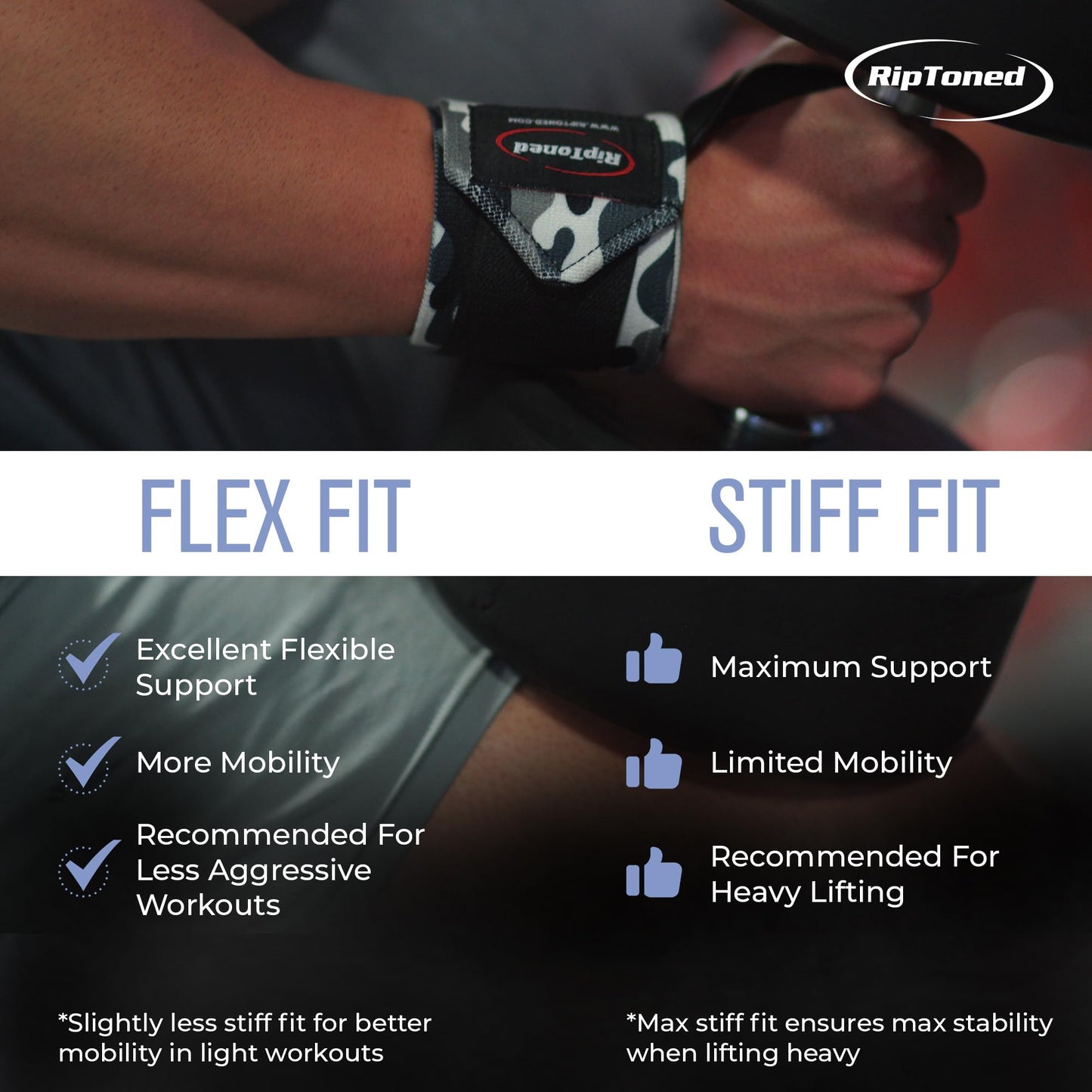 Rip Toned Wrist Wraps for Weightlifting – USPA & USAPL Approved 18" Wrist Straps for Powerlifting – Adjustable, Durable Gym Wraps with Thumb Loop – Maximum Support for Men & Women – Green Camo Stiff