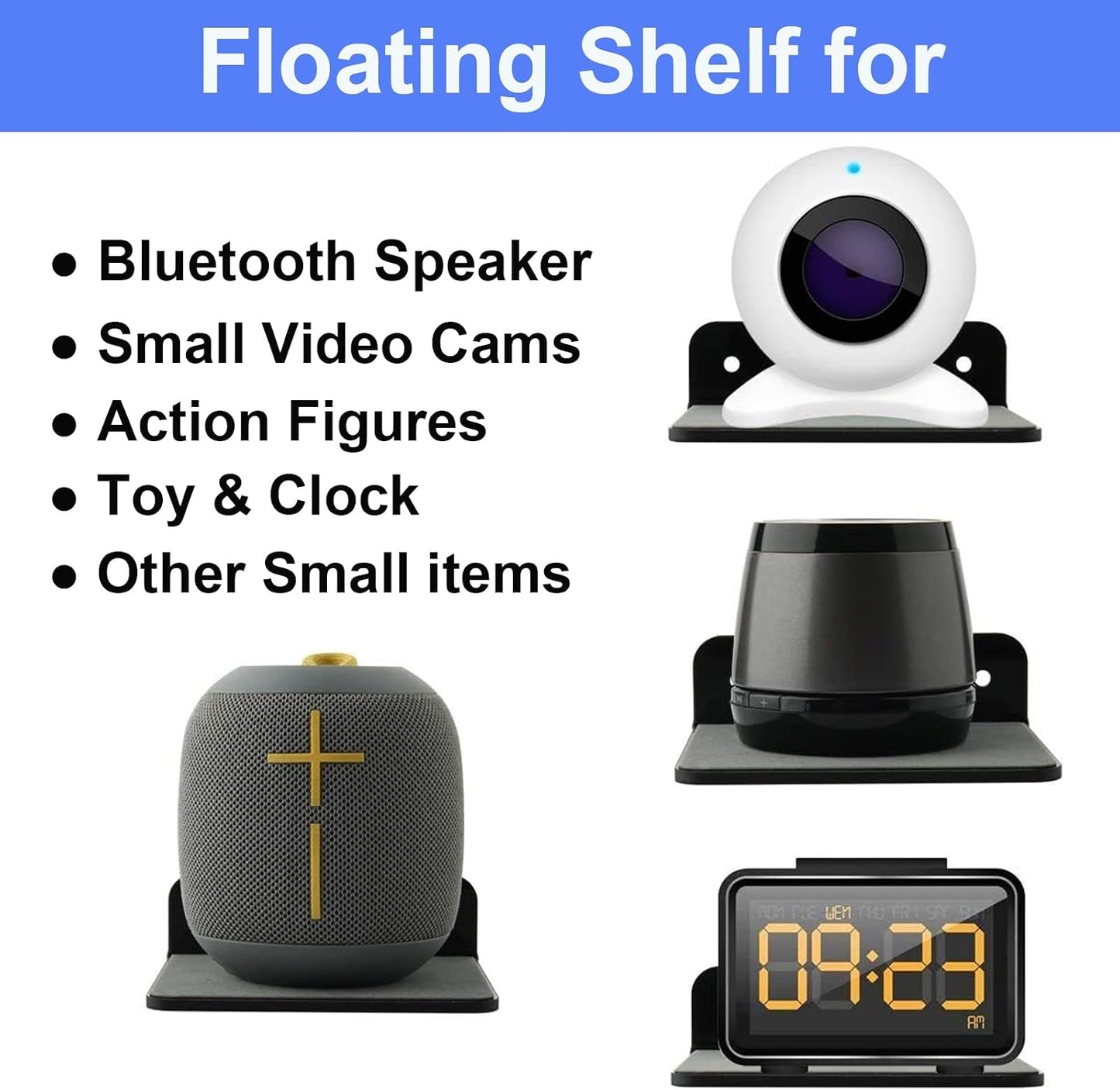 SHTCSZBA Small Floating Shelf Bluetooth Speaker Mount, Anti Slip Speaker Stand for Cameras, Baby Monitors, Cell Phone