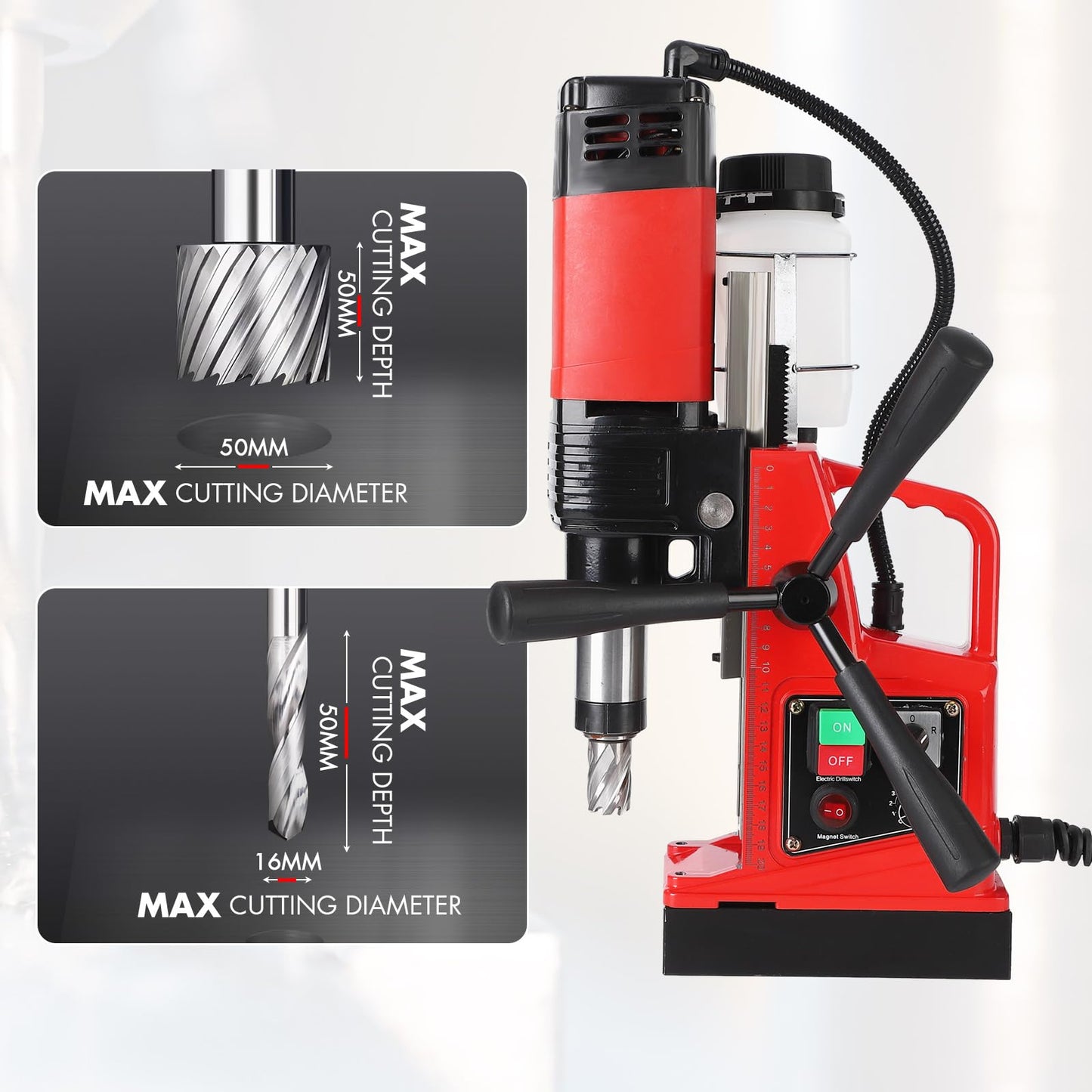 Magnetic Drill Press - Double Track, 110V, 1.6 Inch Boring Diameter, 1300W, 810 RPM, 11Pcs Drill Bits, Mag Drill, Ideal for Industrial and Home Decoration