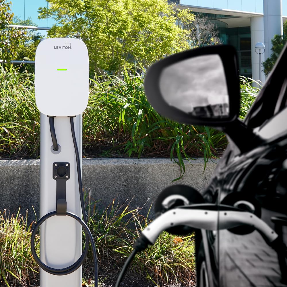 Leviton Level 2 EV Charger, 32 Amp, 208/240 VAC, 7.6 kW Output, 18' Charging Cable, Indoor/Outdoor Hardwired EV Charging Station, EV320 EVSE