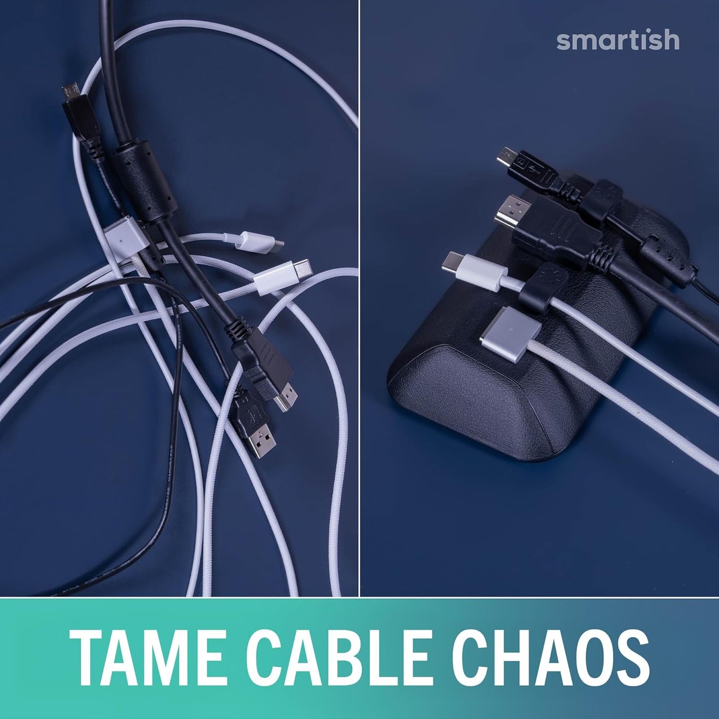 Smartish 6+ Magnetic Cord Holder - Bigger Cable Wrangler Organizer with Magnet Clips for Charger Management on Desktop