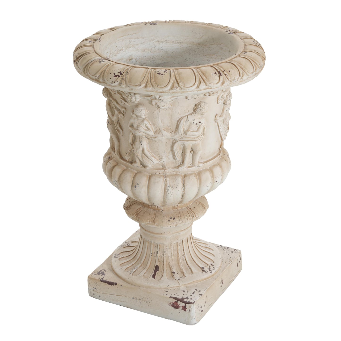 Christopher Knight Home Clara 27'' MGO Outdoor Planter, Mid-Century Modern Garden Urn, Floral Statue Design, Large Garden Pot, Flower Urn with Drainage Hole for Backyard Home, Antique White