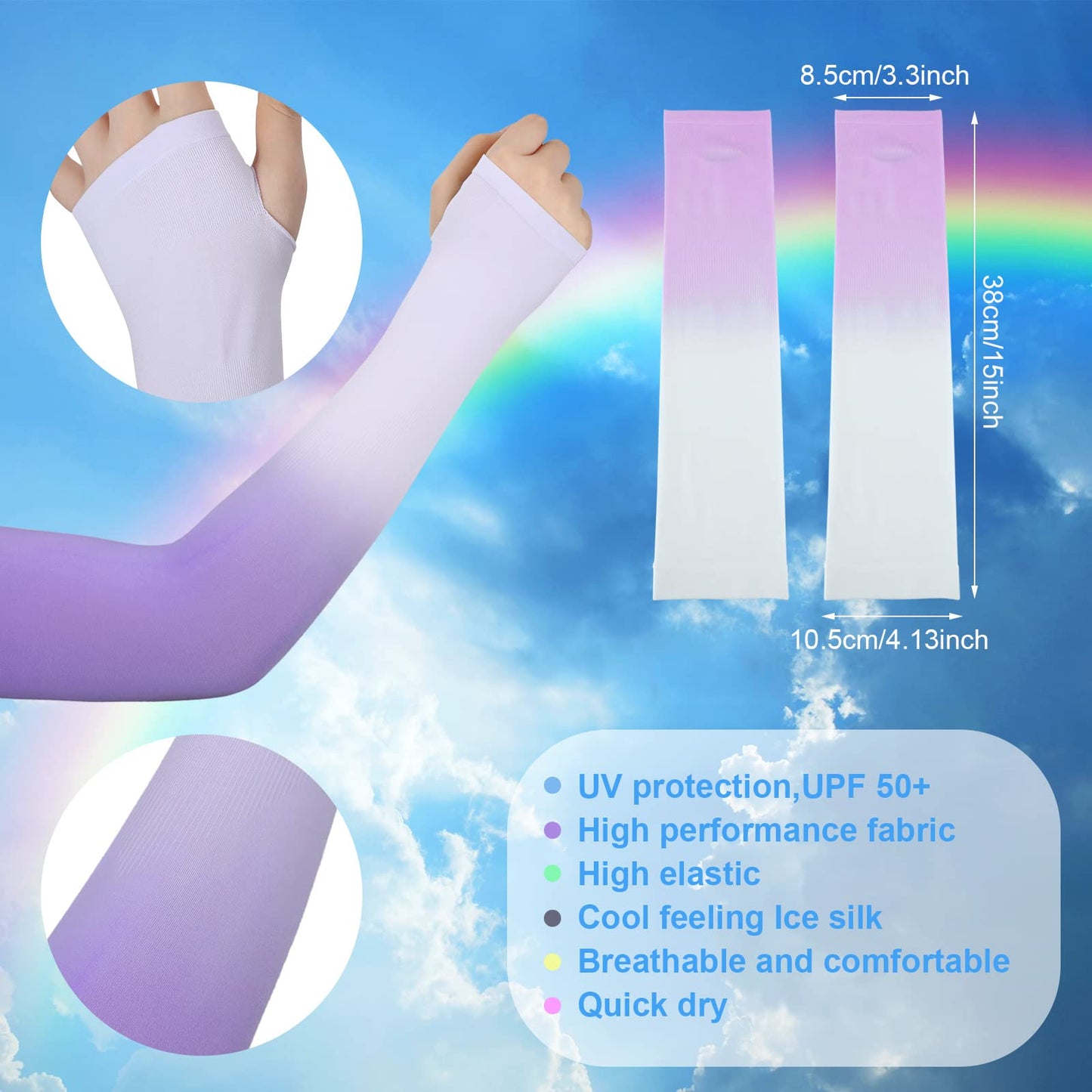 JenPen 6 Pairs UV Sun Protection Arm Sleeves to Cover Arms for Women Compression Sleeves for Men (Elegant Color,M)