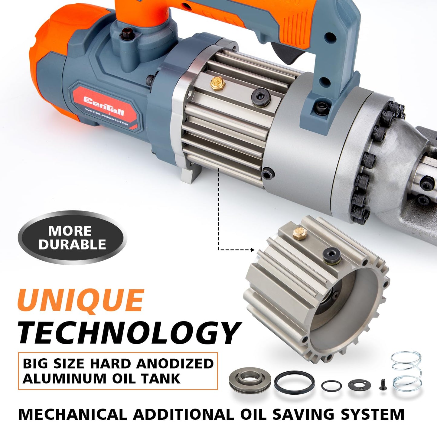 CENTALL 5/8 Inch Electric Hydraulic Rebar Cutter, Portable Rebar Cutter, Cutting up to 4-16mm #5 Rebar, Cutting Speed 1-1.5S 1000W RC16B (Grey + Orange)