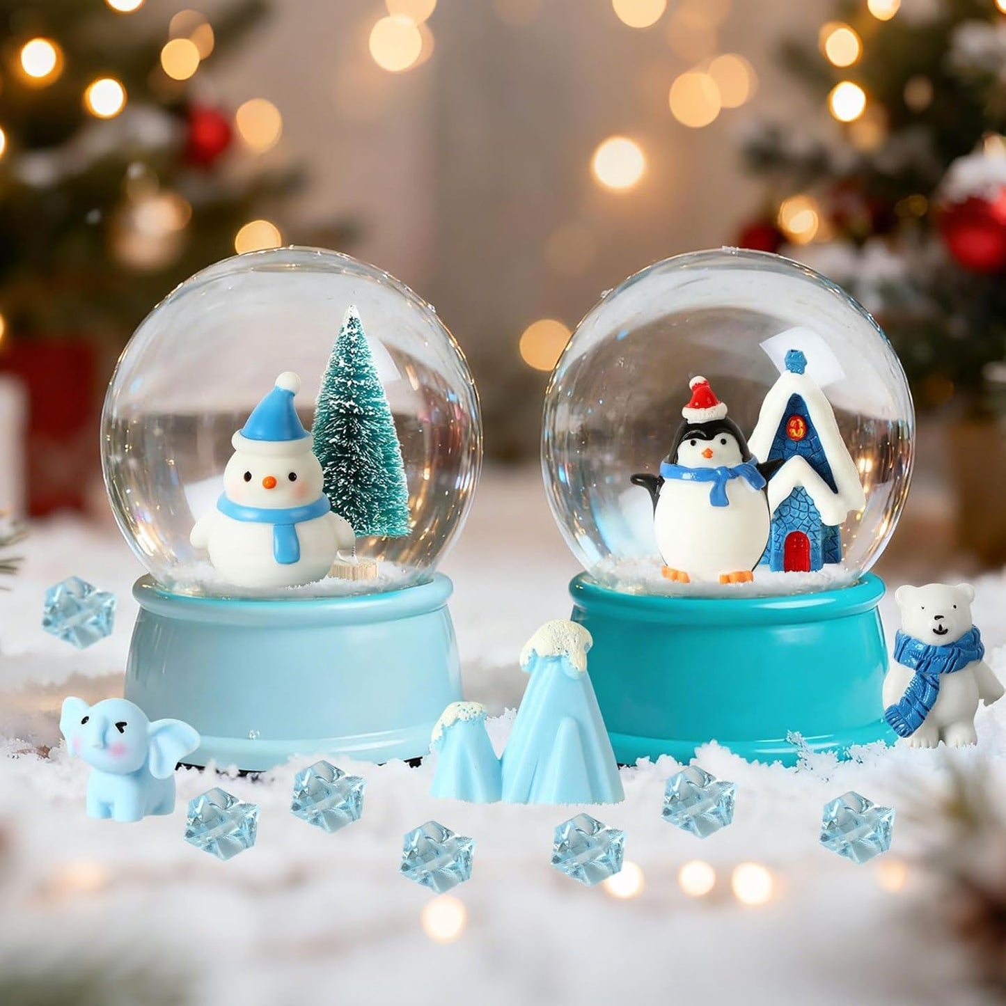 PETKNOWS Miniature Winter Figurines - Blue Theme Ice Cube Ornaments for Christmas Desktop Decor