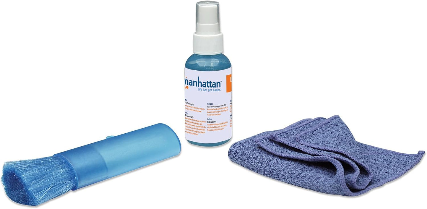 MANHATTAN 2 oz 421010 Screen & Keyboard Cleaner Kit - Non-Alcohol Cleaning Spray with Microfiber Cloth & Keyboard Brush