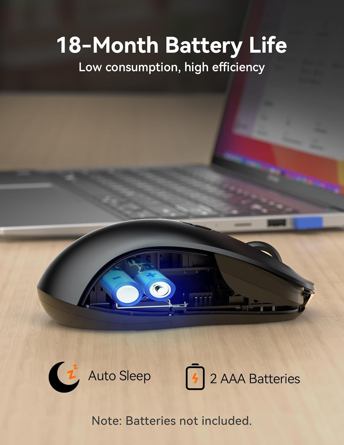 TECKNET BT1 BT2 4800 Bluetooth Mouse, [ USB + + ] Wireless Mouse for Laptop, Silent Click, Ergonomic Design, DPI