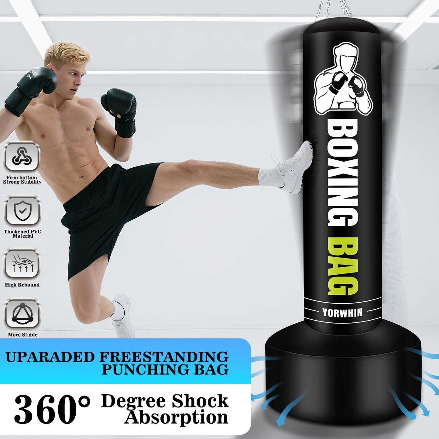 Heavy Freestanding Punching Bag for Adults, 70'' Standing Punching Bag Heavy Bag with Boxing Gloves, Women Men Boxing Training Equipment Kickboxing Bags for Beginners Training MMA Fitness Home Gym