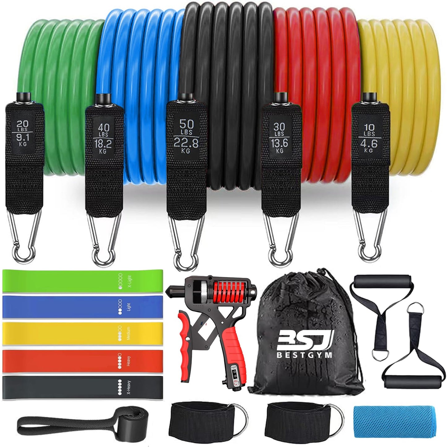 Resistance Bands,Exercise Bands,Grip Strength Trainer,Resistance Bands for Working Out with Handles for Men and Women,Workout Bands with Door Anchor and Ankle,Strength Training Home Gym Equipment