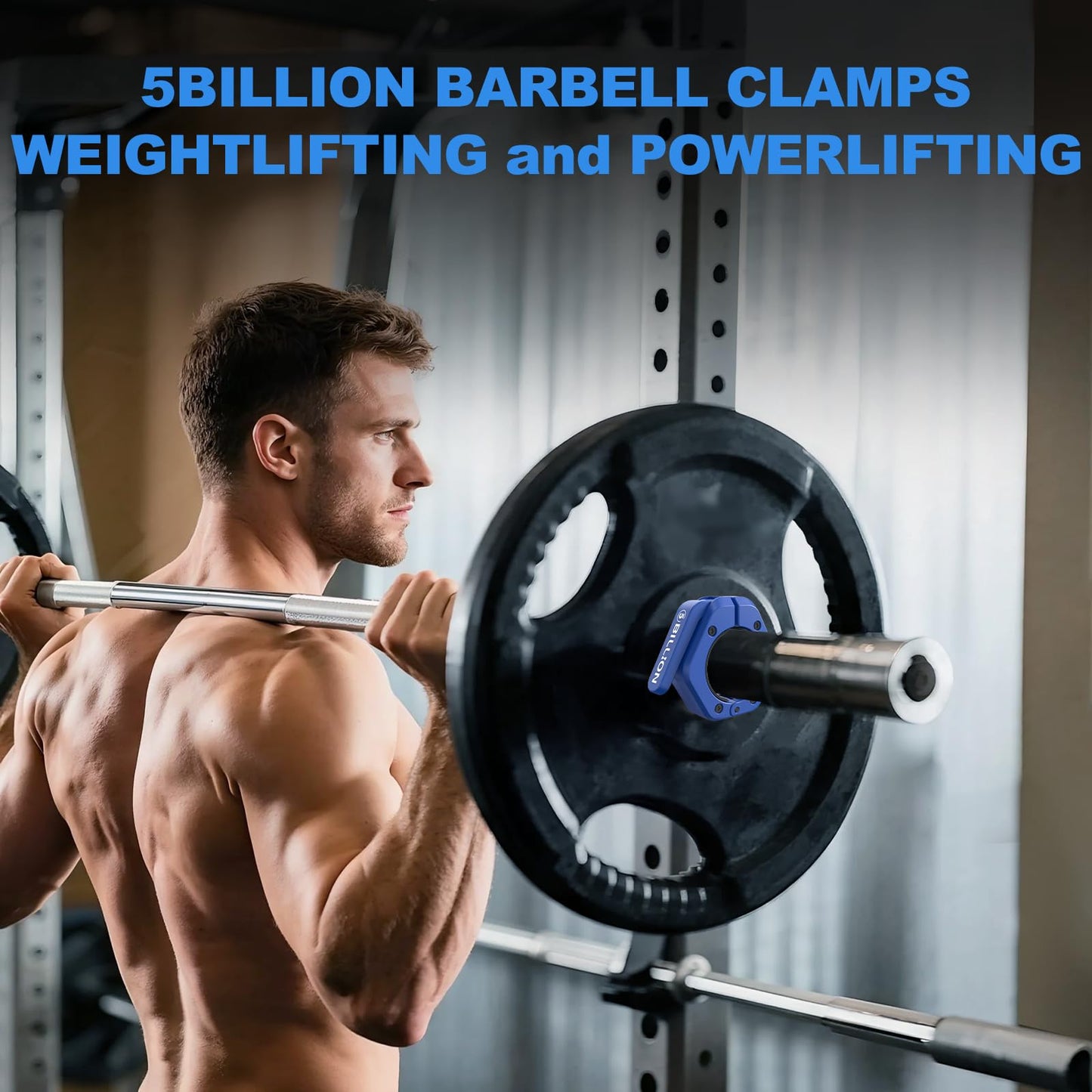 Olympic Barbell Clamps 2 inch Barbell Clips (Pair) Barbell Collars for Secure Weightlifting Quick Release Weight Clips for Bars with Anti-Slip TPR Lining at Home or Gym Clips (Blue)