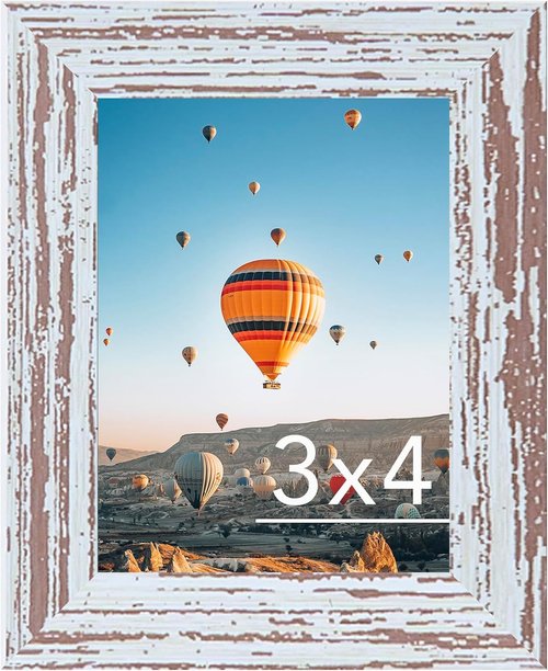 JCJMY 3x4 Rustic White Picture Frame - Versatile Wall & Tabletop Display with Shatter-Resistant Plexiglass