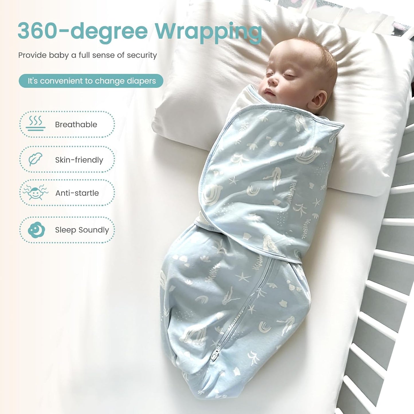 Skiennix Baby Swaddle Sleep Sack - 1.0 Tog Wearable Blanket for Newborns 0-3 Months | Reduces Startle Reflex