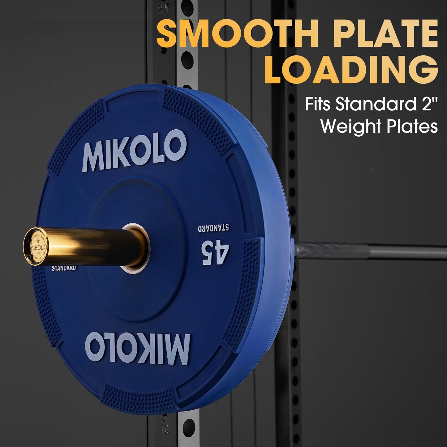 Mikolo 7ft Olympic Barbell, Barbell for Weightlifting and Powerlifting 45lb, Olympic Bar for 1500lbs Capacity, Weight Bar Fit 2” Standard Weights (6ft,Gold)