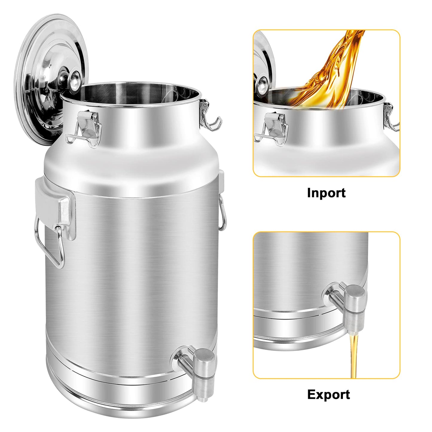 Togarhow 304 Stainless Steel Milk Can，35L Milk Bucket Wine Pail Bucket 9.25 Gallon Milk Can Tote Jug with Sealed Lid Heavy Duty for Milk and Wine Liquid Storage