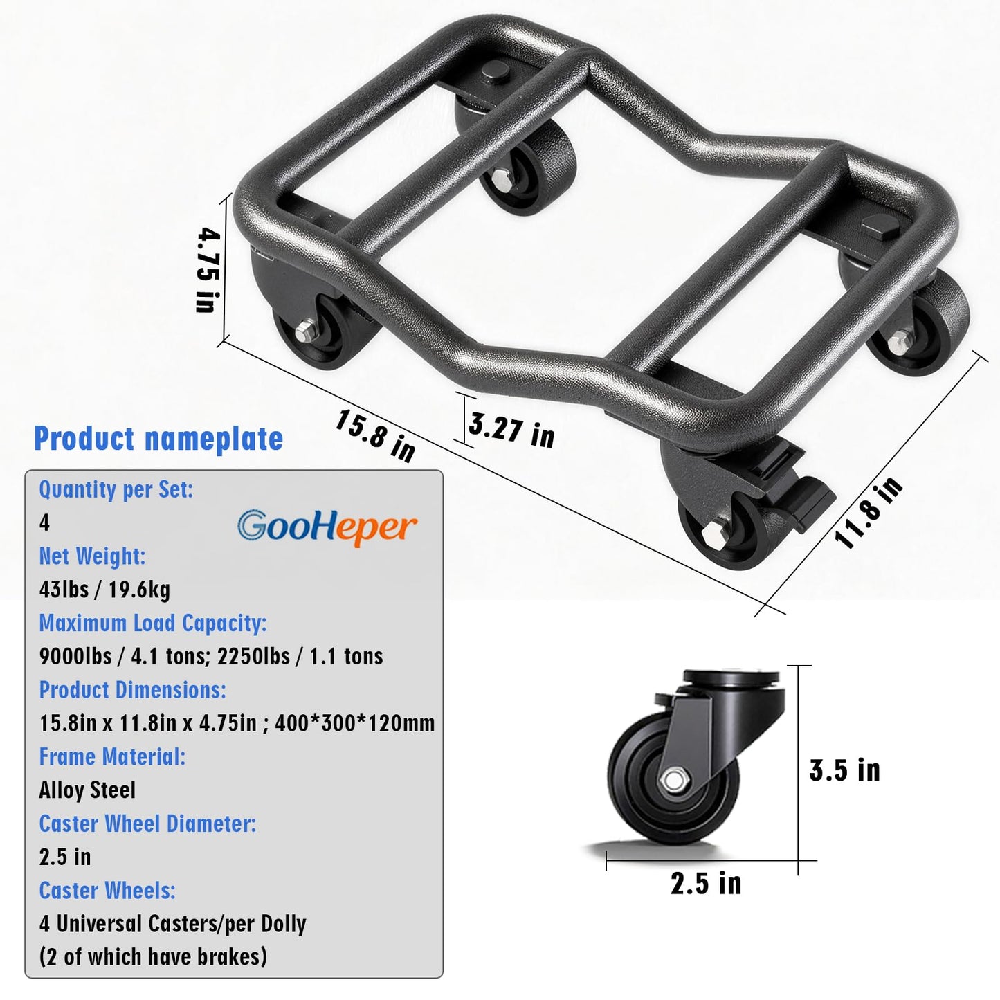 Car Dolly Set of 4, 9000 LBS Capacity Universal Vehicle Moving Dolly for Cars, SUVs, Motorcycles & Boats, Low-Profile Wheel Skates for Garage, Workshop and Marine Use